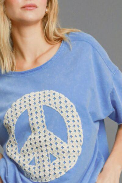 Umgee Full Size Mineral Wash T-Shirt with Lace Applique Plus Size - Clothes For Her Online Store