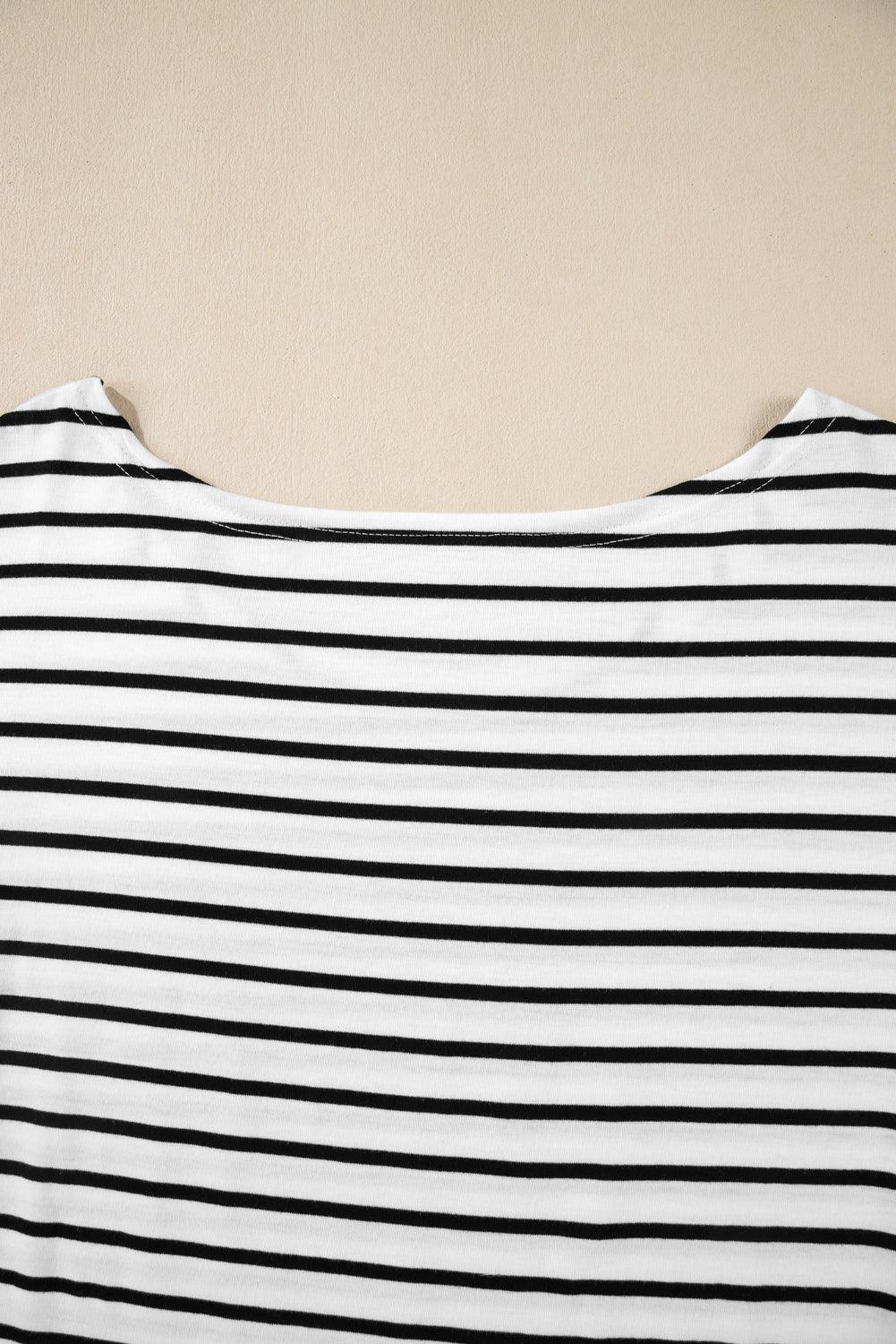 Stripe Half Sleeve Scoop Neck Top - Clothes For Her Online Store