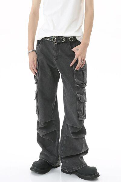Men's Multi-Pocket Pleated Cargo Jeans - Clothes For Her Online Store