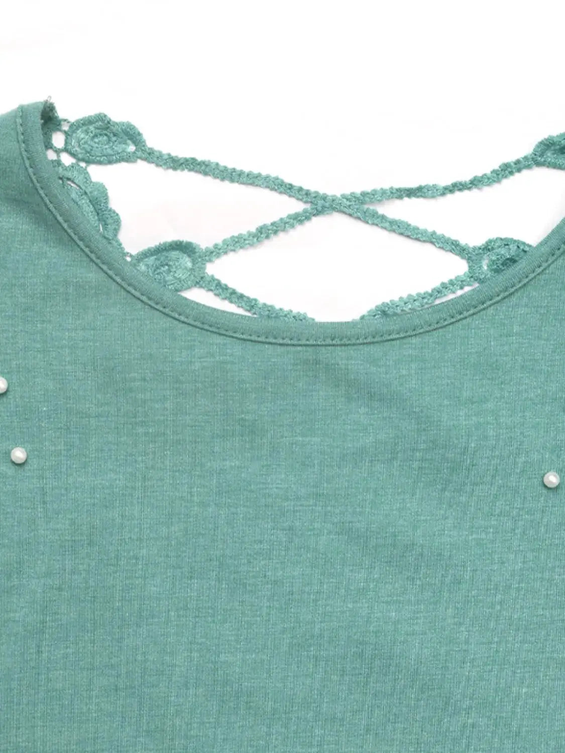 Pearl Detail Round Neck Short Sleeve T-Shirt - Clothes For Her Online Store