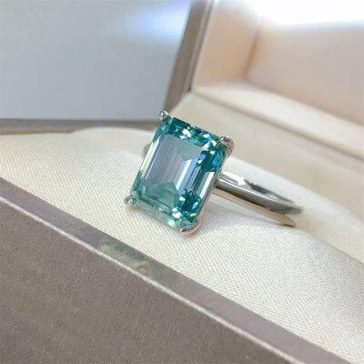 2 Carat 925 Sterling Silver Rectangle Shape Moissanite Ring - Clothes For Her Online Store