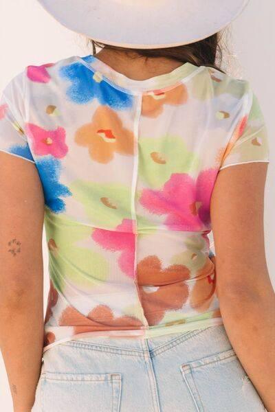 Printed Round Neck Short Sleeve Blouse - Clothes For Her Online Store