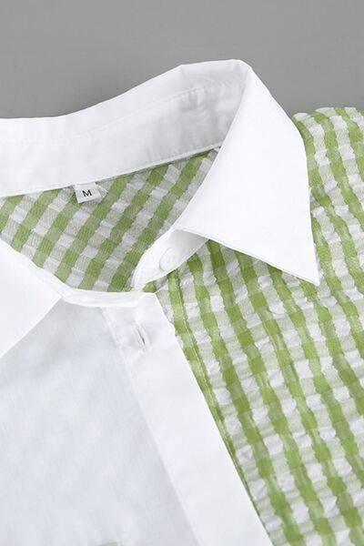 Two-Tone Plaid Button Down Long Sleeve Shirt - Clothes For Her Online Store