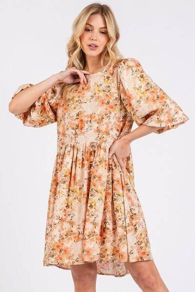 Mittoshop Flower Print Linen Blend Babydoll Mini Dress - Clothes For Her Online Store