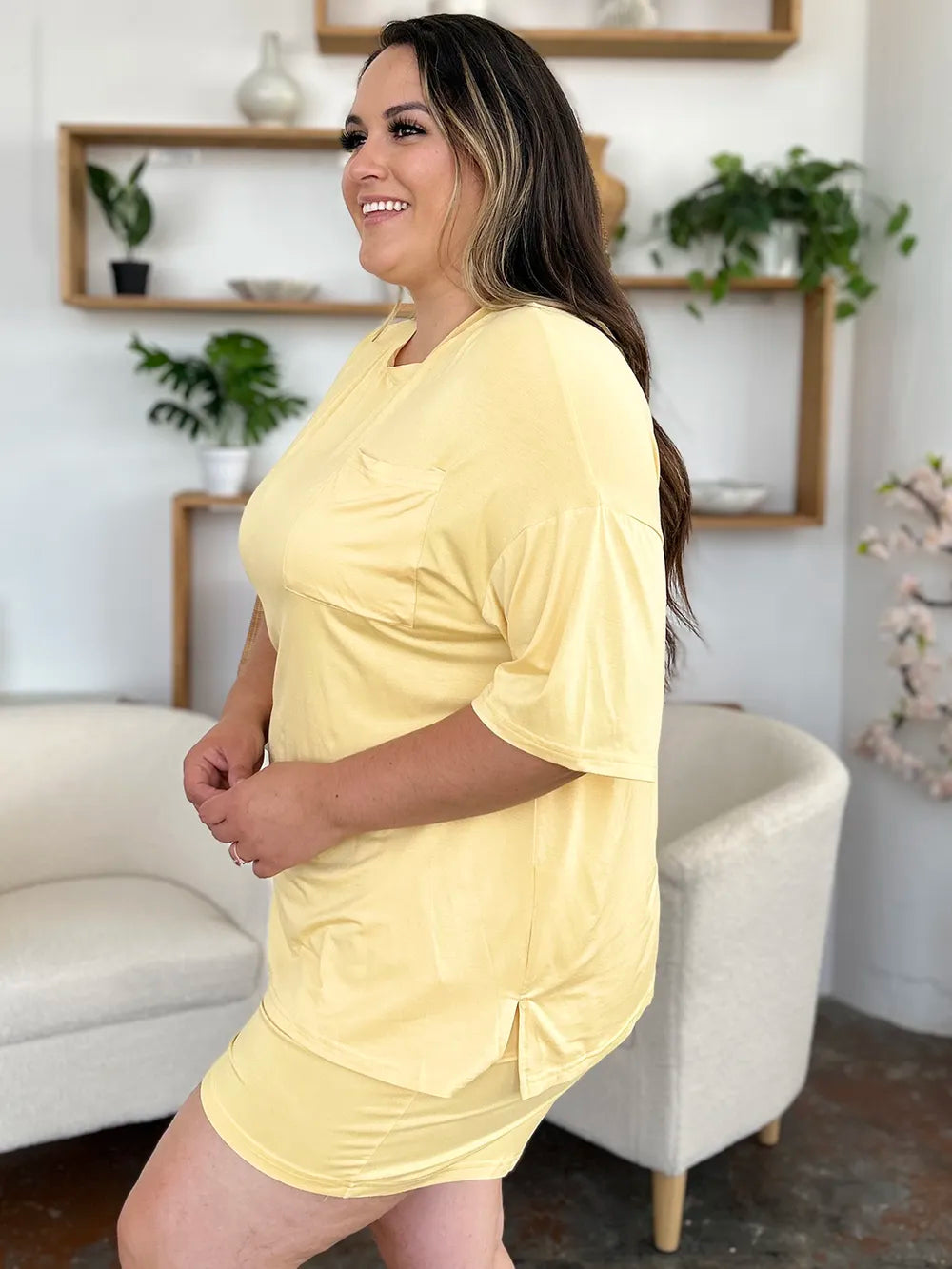 Basic Bae Bamboo Full Size Round Neck Drop Shoulder T-Shirt and Shorts Set - Clothes For Her Online Store