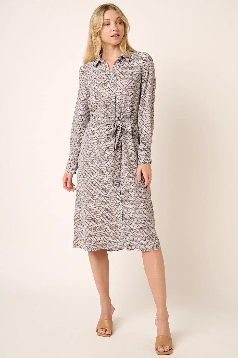 Mittoshop Abstract Print Waist Tie Midi Shirt Dress