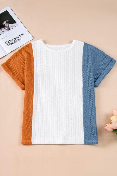 Textured Color Block T Shirt - Clothes For Her Online Store