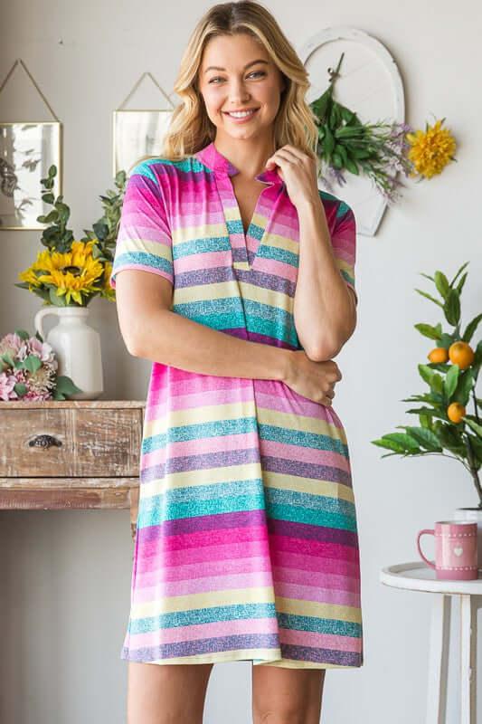 Heimish Full Size Striped Short Sleeve Mini Tee Dress Plus Size - Clothes For Her Online Store
