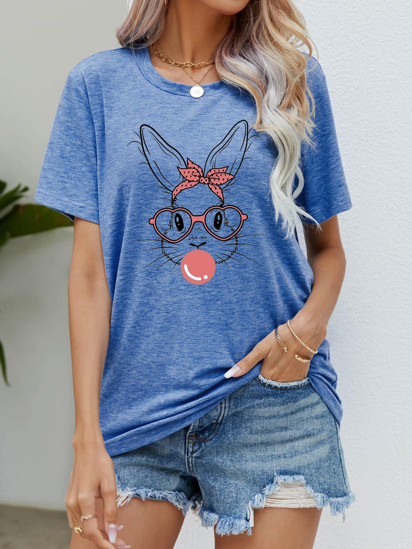 Easter Bunny Graphic Round Neck T-Shirt - Clothes For Her Online Store