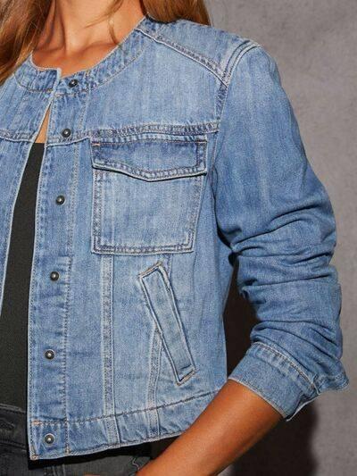 Snap Down Dropped Cargo Denim Jacket - Clothes For Her Online Store