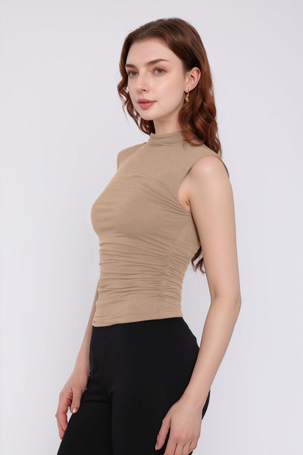 Mock Neck Ruched Tank - Clothes For Her Online Store