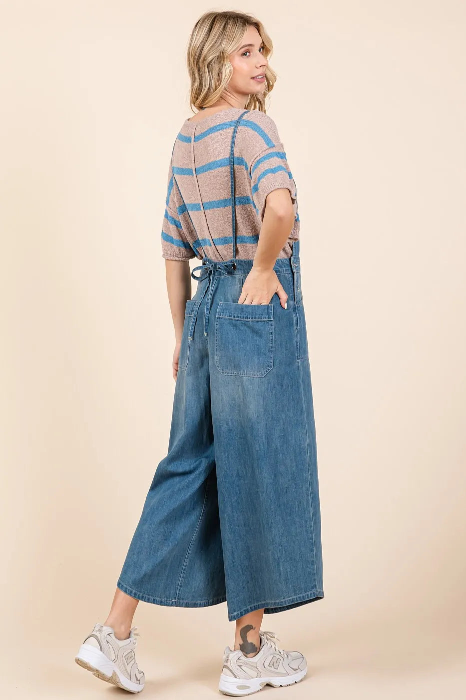 Mittoshop Denim Tie Back Sleeveless Wide Leg Overalls - Clothes For Her Online Store