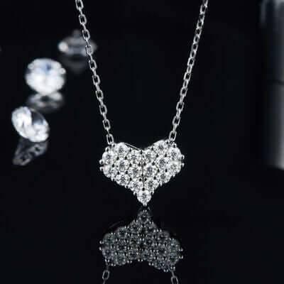 Moissanite 925 Sterling Silver Heart Necklace - Clothes For Her Online Store