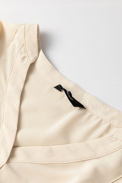 Lantern Sleeve Notched V Neck Ruched Blouse - Clothes For Her Online Store