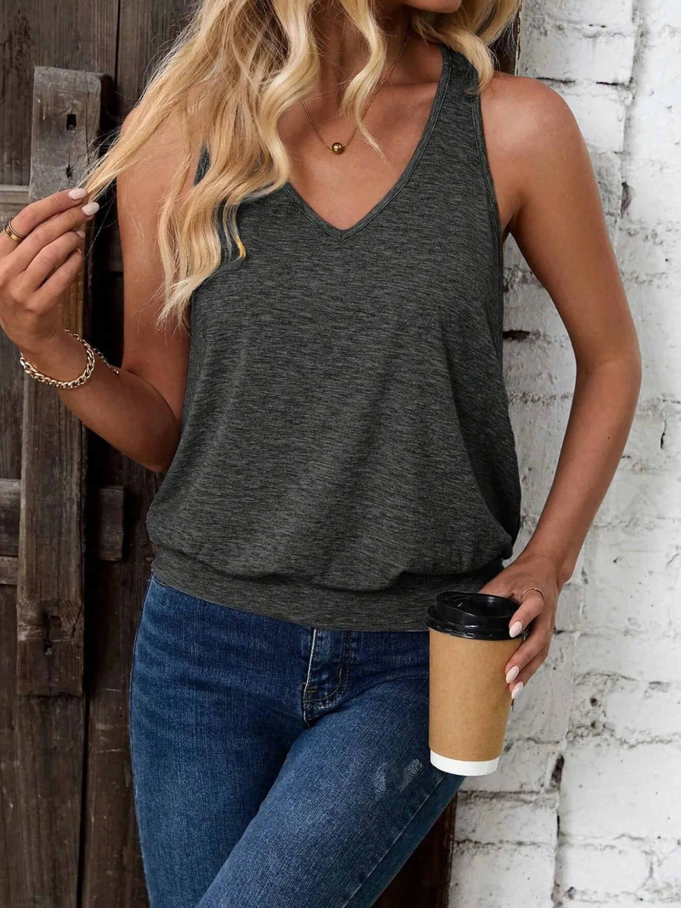 Solid V-Neck Tank