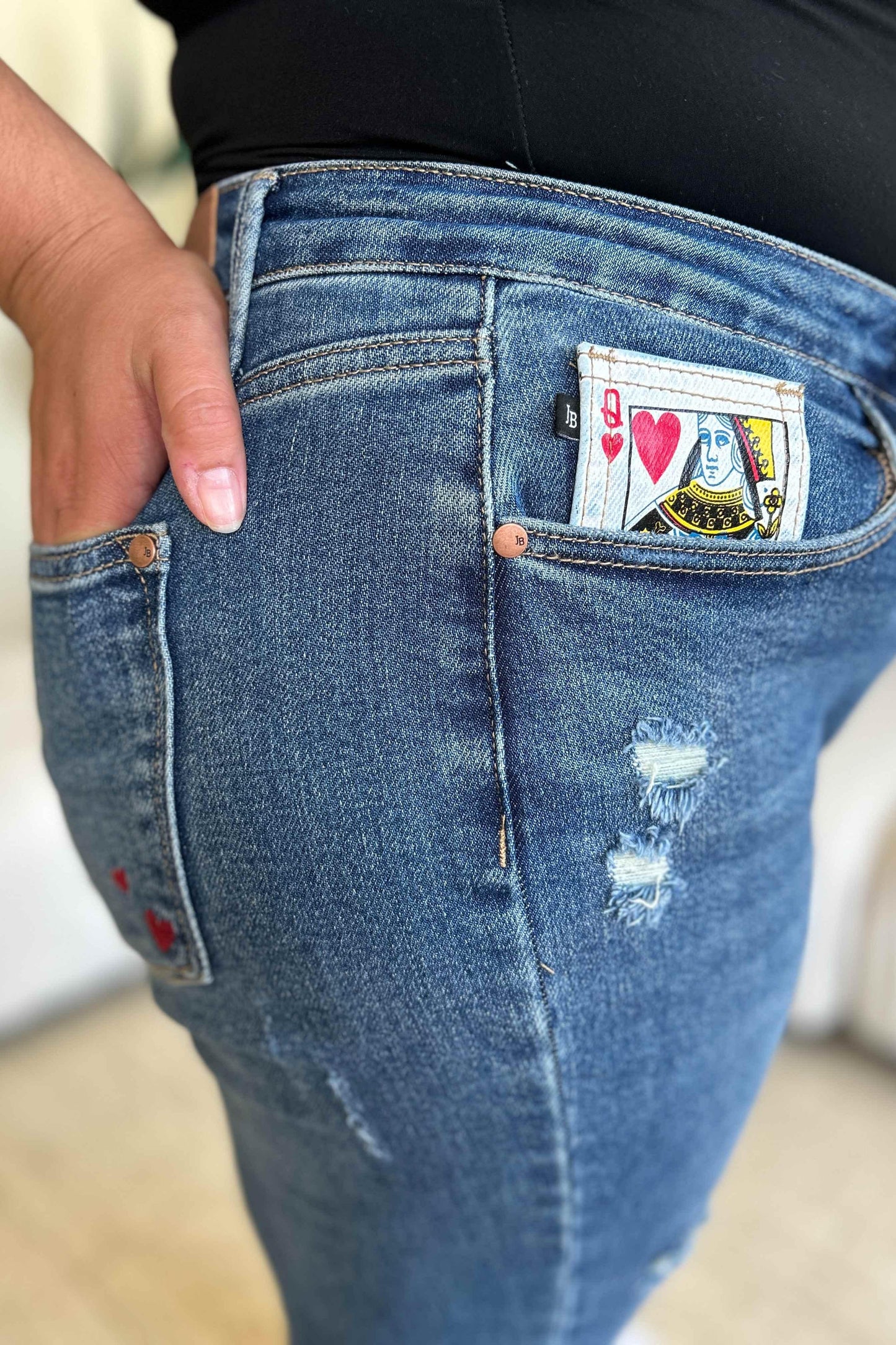 Judy Blue Full Size Queen Of Hearts Coin Pocket BF Jeans - Clothes For Her Online Store