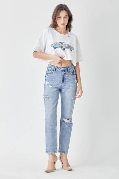 RISEN Distressed Slim Cropped Jeans - Clothes For Her Online Store