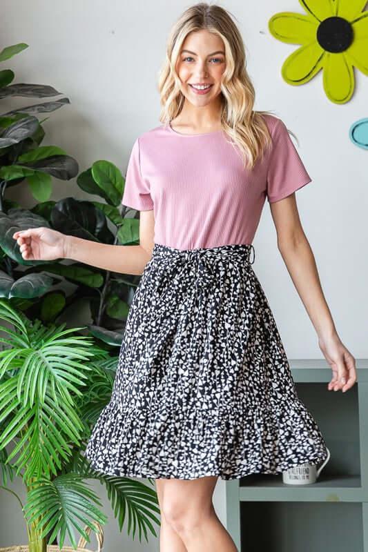 Heimish Full Size Short Sleeve Solid And Animal Print Mini Dress Plus Size - Clothes For Her Online Store