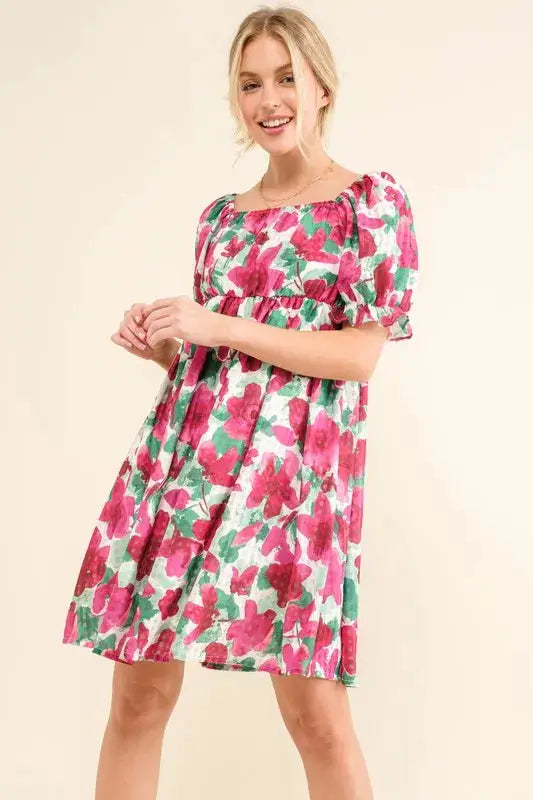 And The Why Smocked Floral Ruffle Short Sleeve Mini Dress - Clothes For Her Online Store