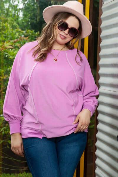 Plus Size Contrast Stitching Long Sleeve T-Shirt - Clothes For Her Online Store