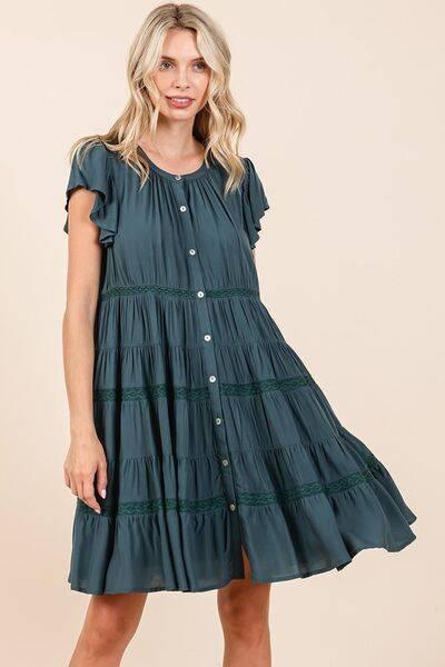 Mittoshop Lace Detail Ruffled Button Down Tiered Dress - Clothes For Her Online Store