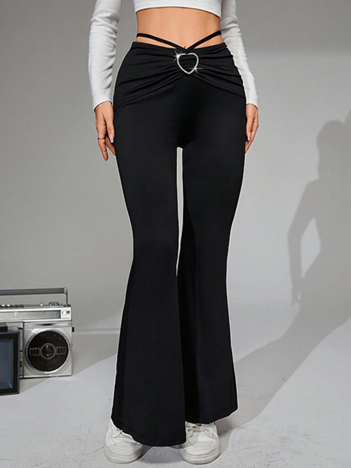 Tie-Back Flare Pants with Heart Buckle - Clothes For Her Online Store