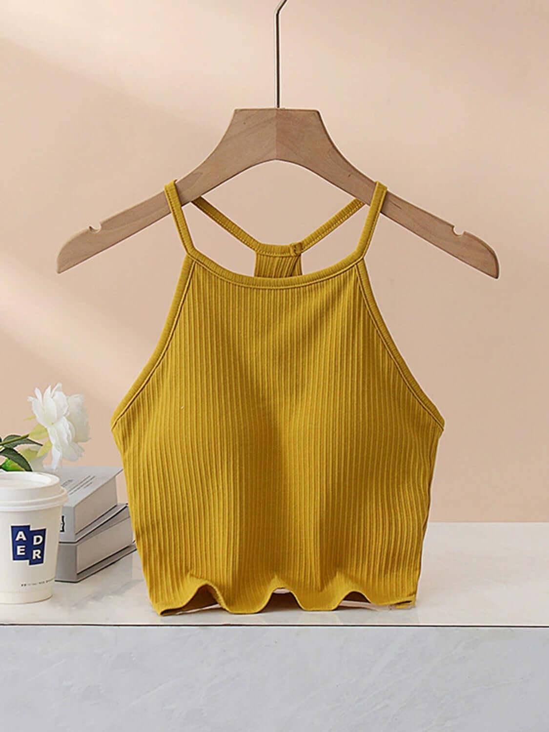 Grecian Neck Cropped Tank with Chest Pads - Clothes For Her Online Store