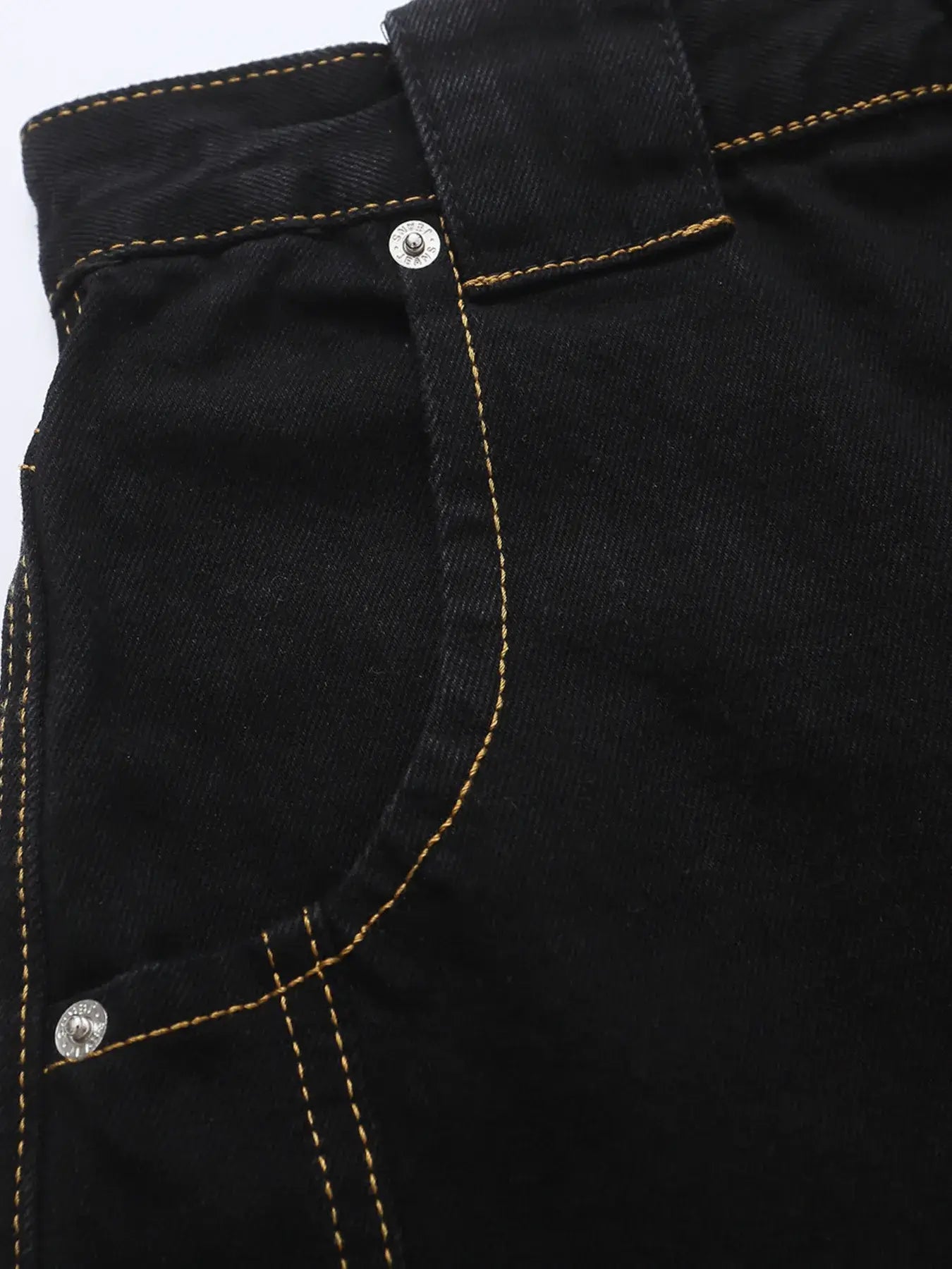 Men's High Waist Contrast Stitch Curved Jeans