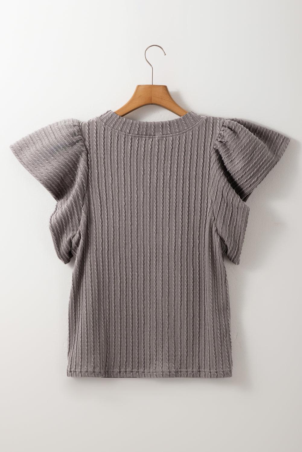 Textured Round Neck Flounce Sleeve Blouse - Clothes For Her Online Store