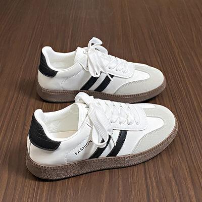 Side Striped Lace Up Round Toe Sneakers - Clothes For Her Online Store