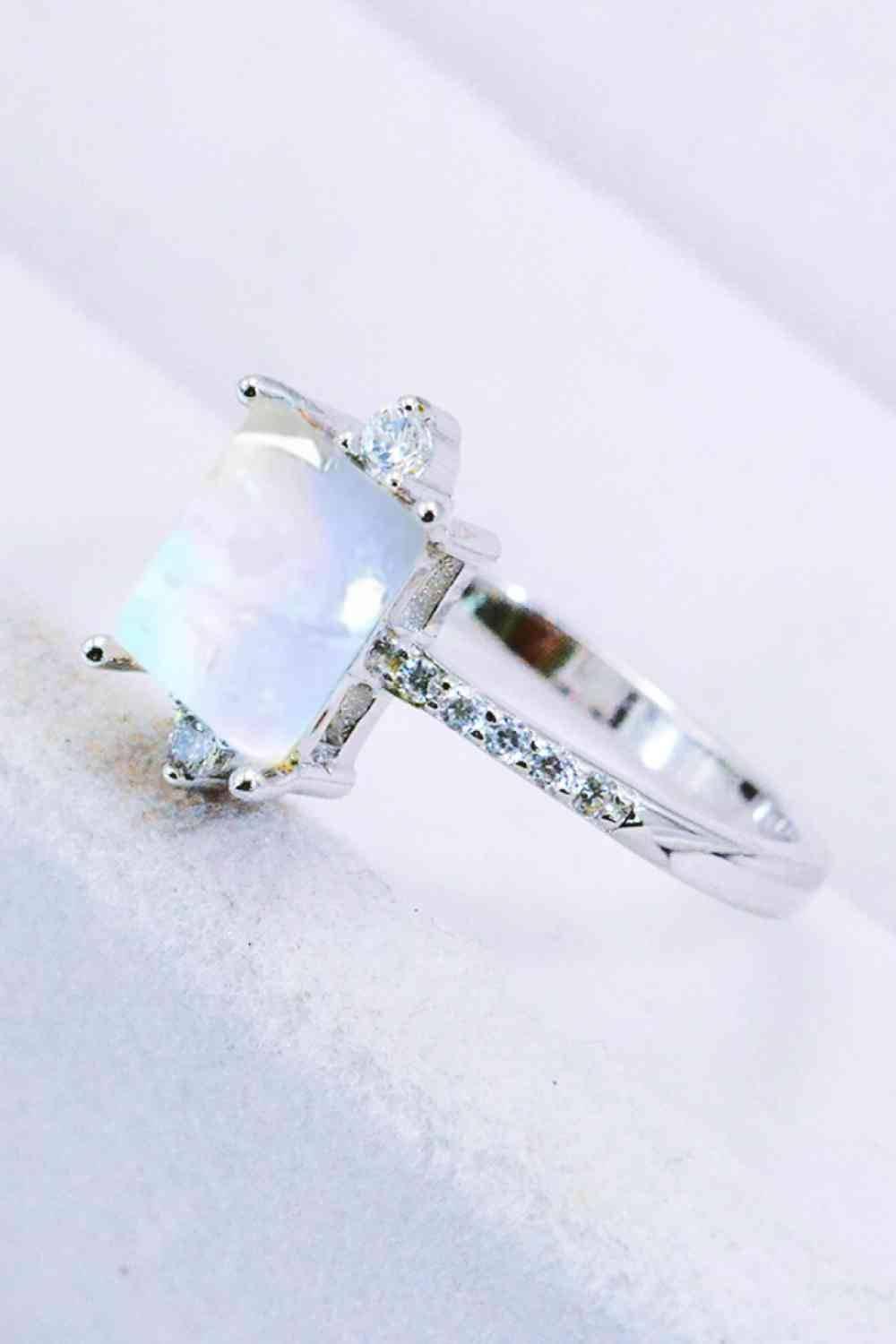 925 Sterling Silver Square Moonstone Ring - Clothes For Her Online Store