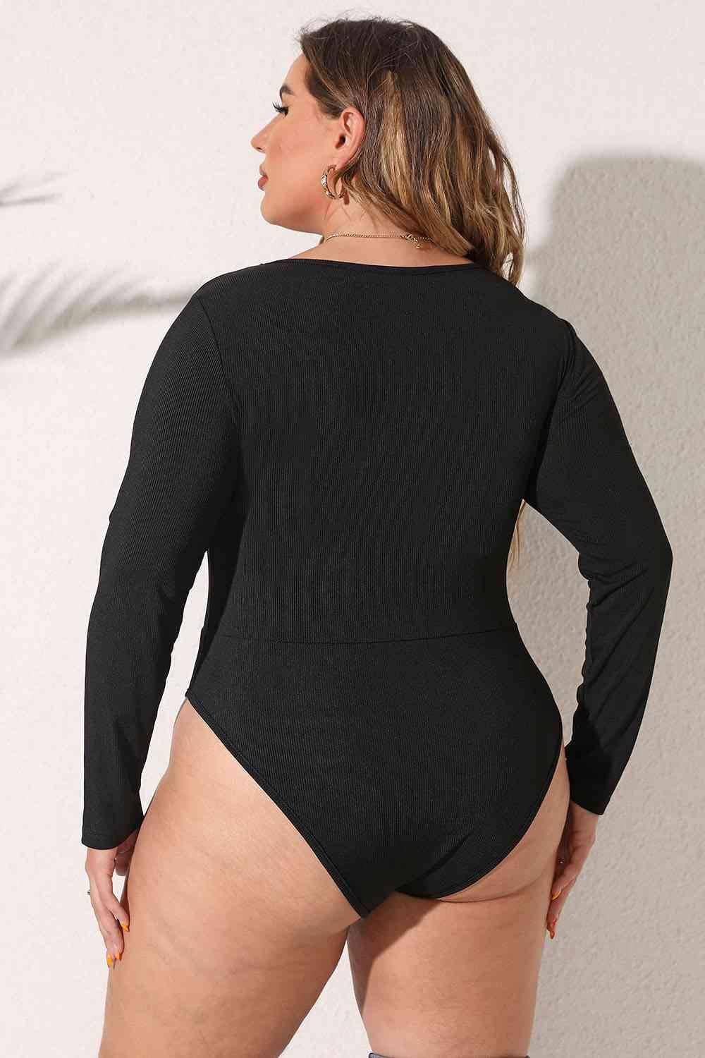 Plus Size Round Neck Long Sleeve Bodysuit - Clothes For Her Online Store