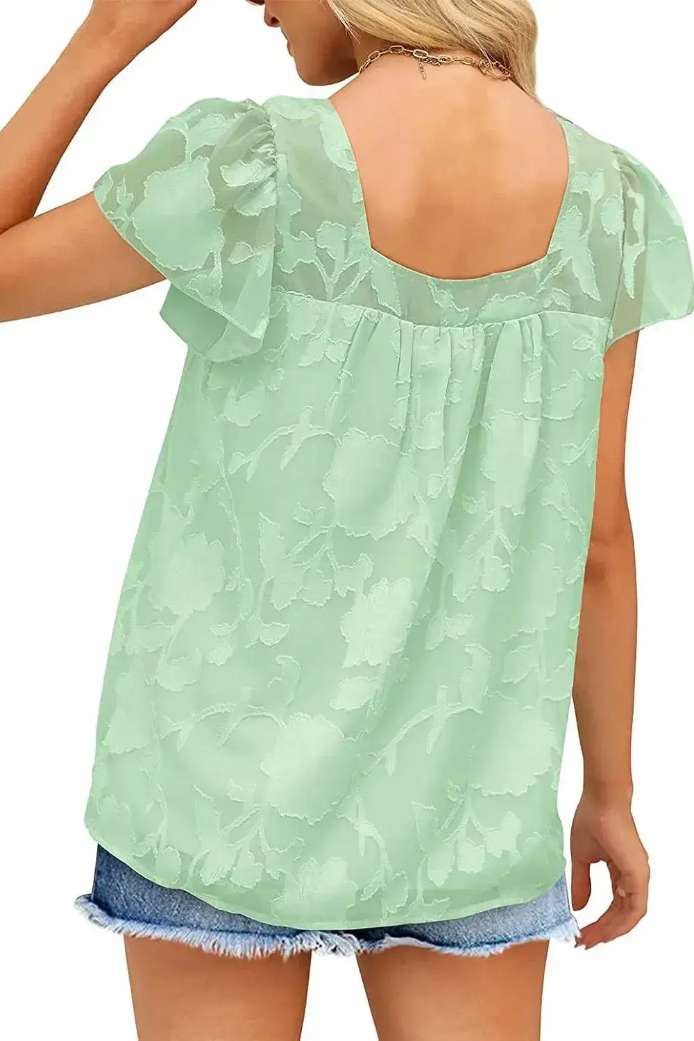 Square Neck Short Sleeve Blouse - Clothes For Her Online Store