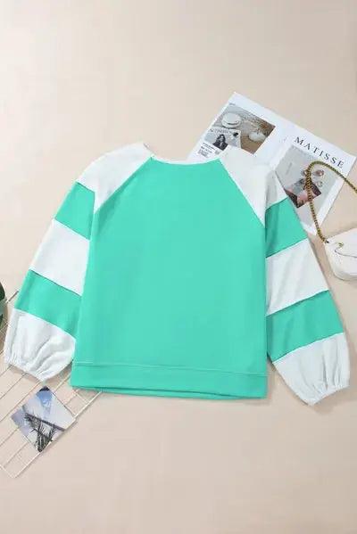 Plus Size Exposed Seam Color Block Long Sleeve Sweatshirt - Clothes For Her Online Store