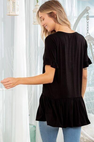 Heimish Full Size Ruffled V-Neck Short Sleeve Blouse Plus Size - Clothes For Her Online Store
