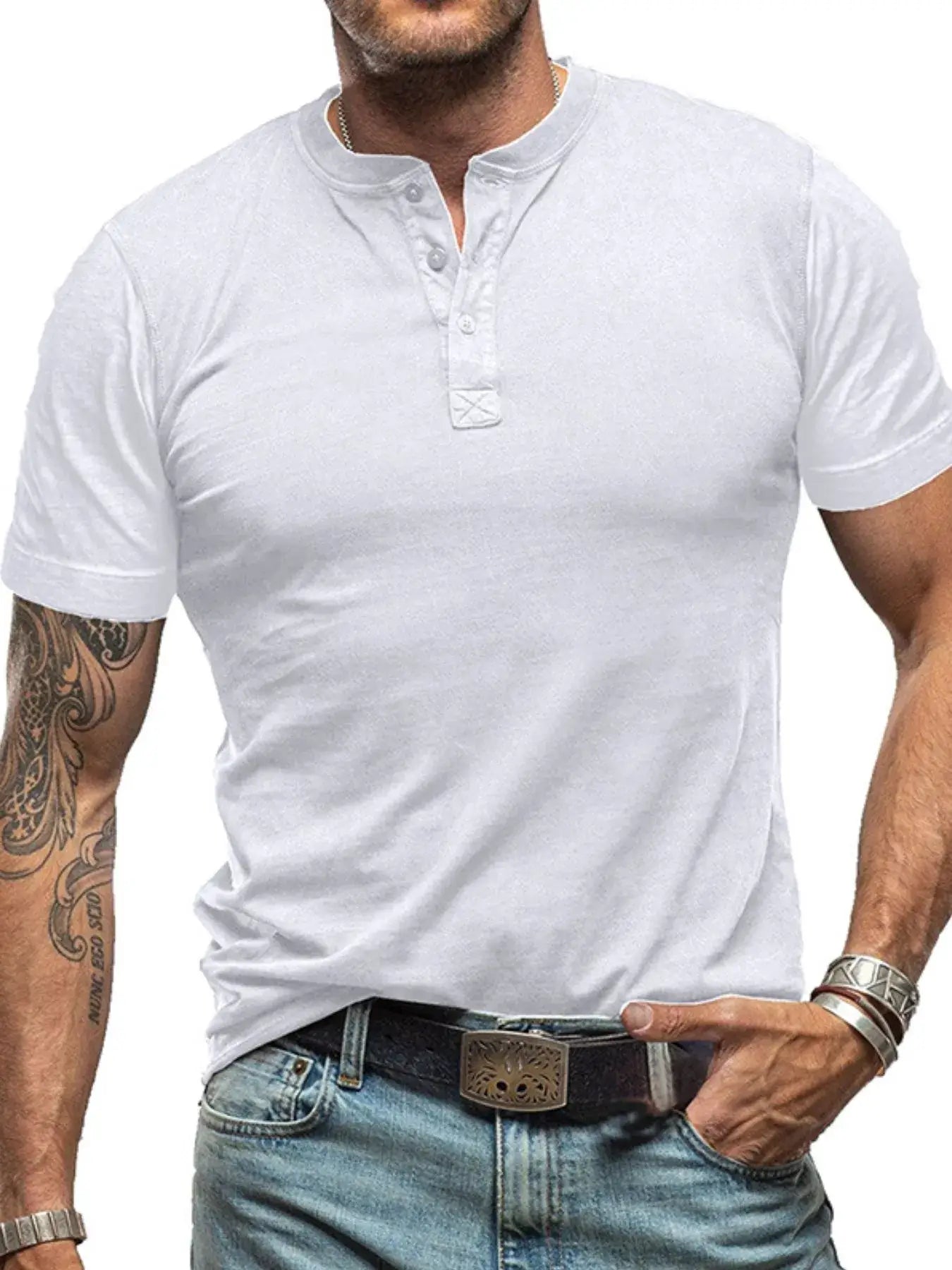 Men's Classic Henley Short Sleeve Polo T-Shirt