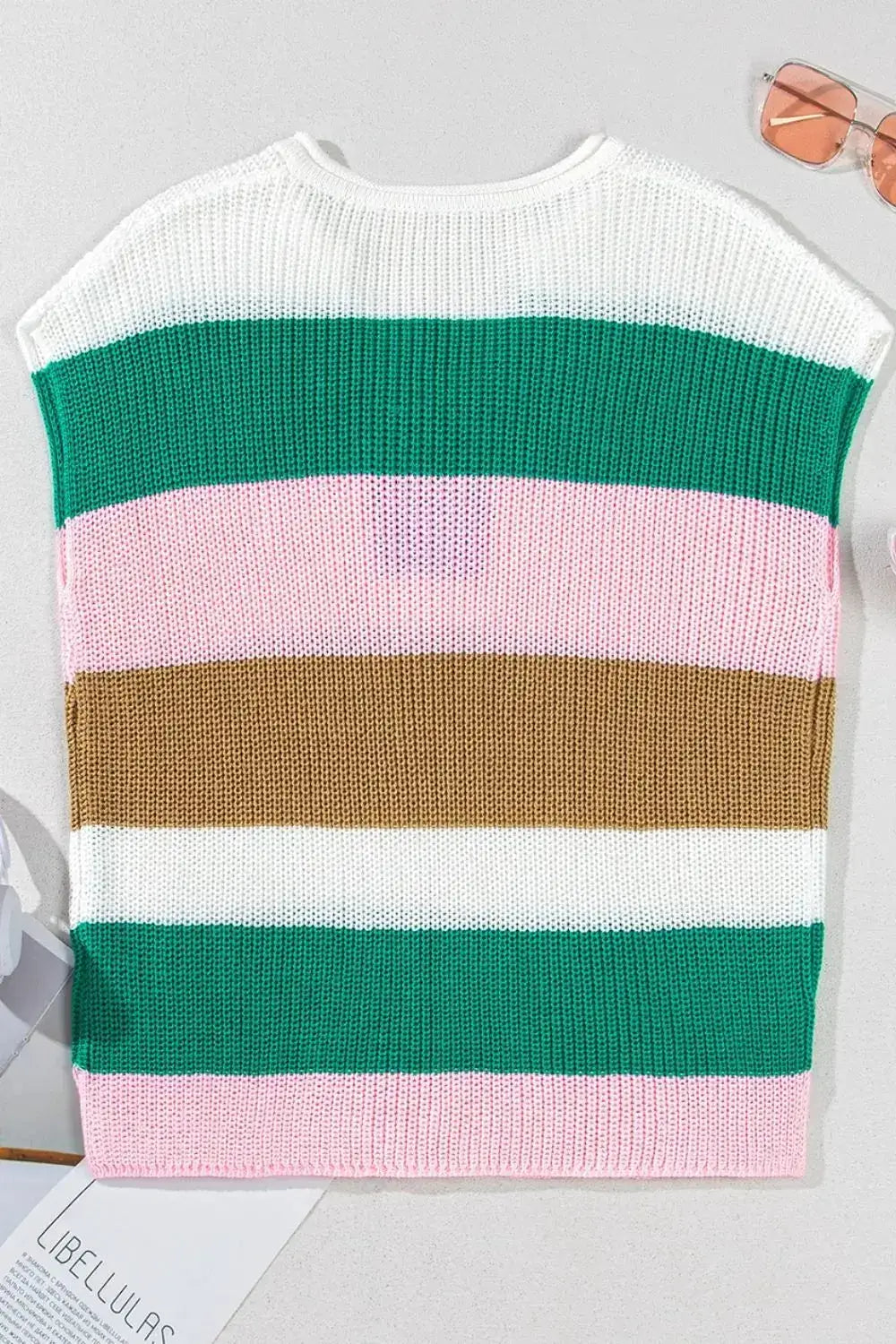 Color Block Notched Cap Sleeve Knit Top