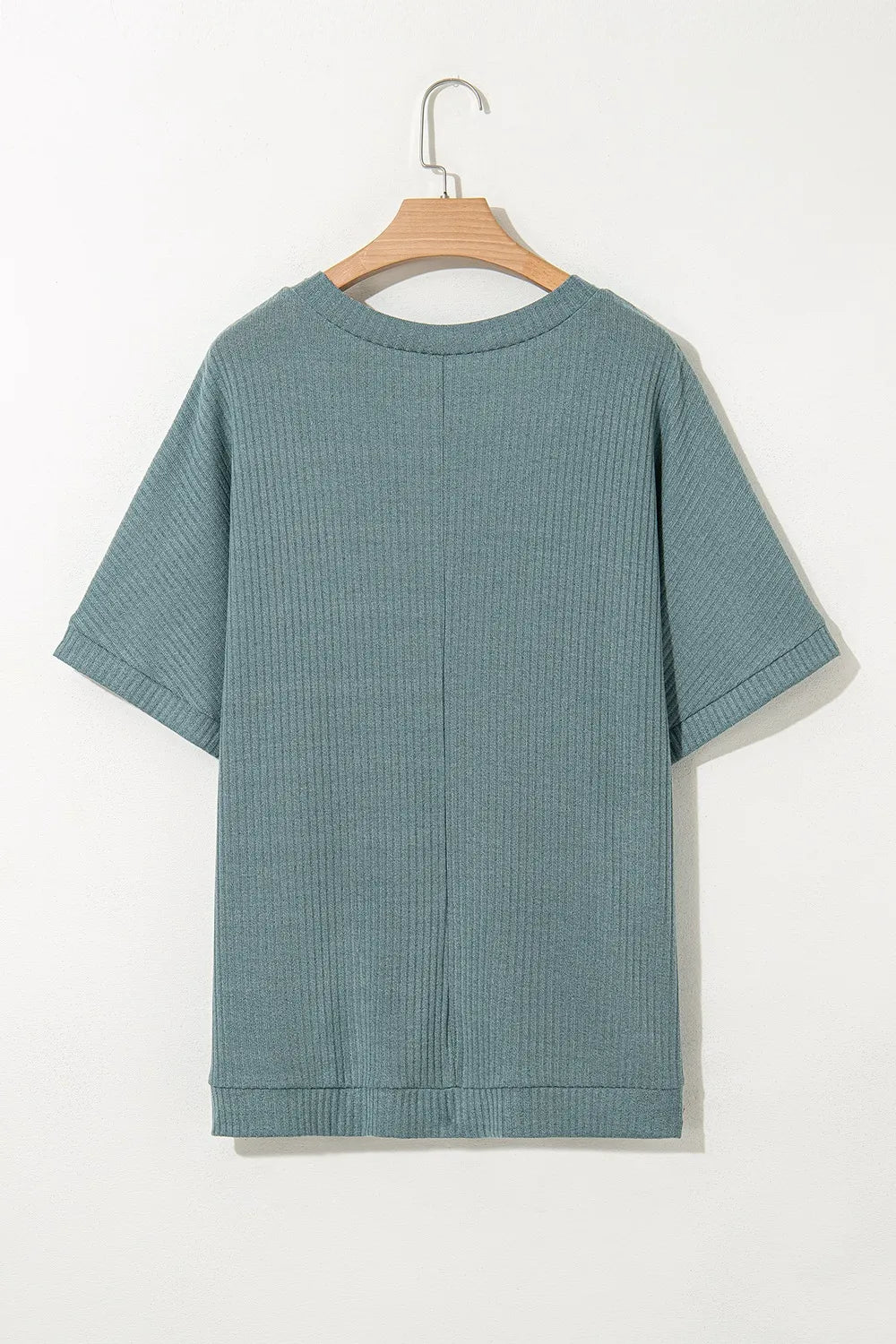 Oversized Ribbed Knit V Neck Dolman Short Sleeve Top