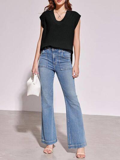 Lovelet Ribbed Slit V-Neck Sweater Vest - Clothes For Her Online Store