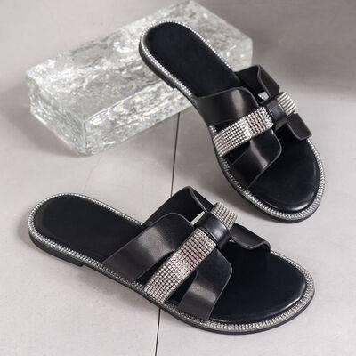 Rhinestone Open Toe Flat Sandals - Clothes For Her Online Store