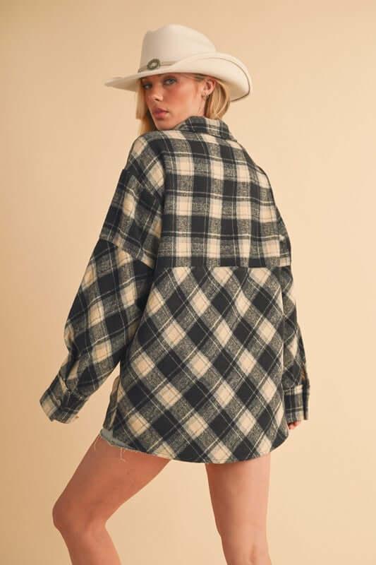Aemi + Co Slit Plaid Half Zip Drop Shoulder Top - Clothes For Her Online Store