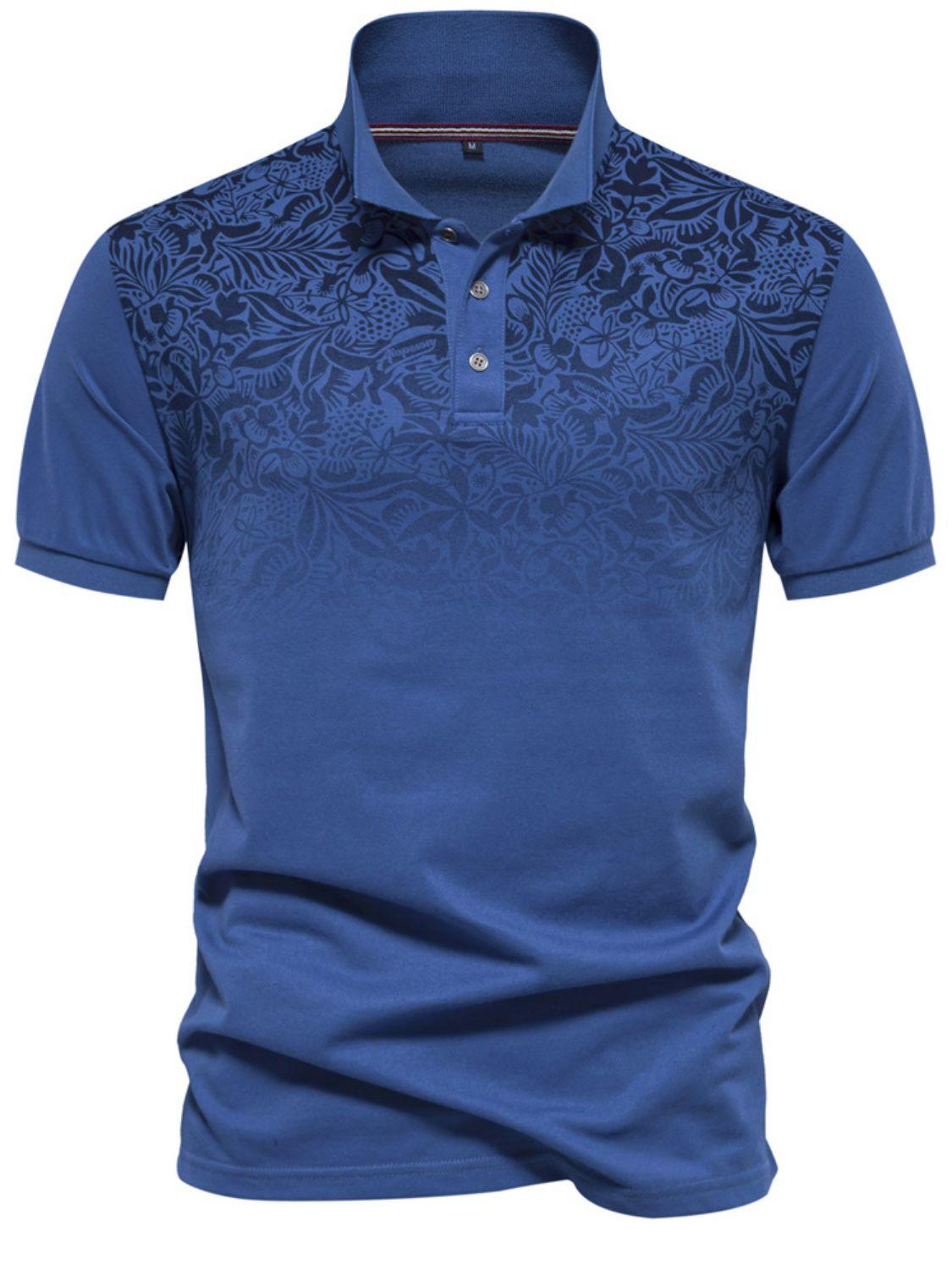 Men's Printed Collared Neck Short Sleeve Polo - Clothes For Her Online Store