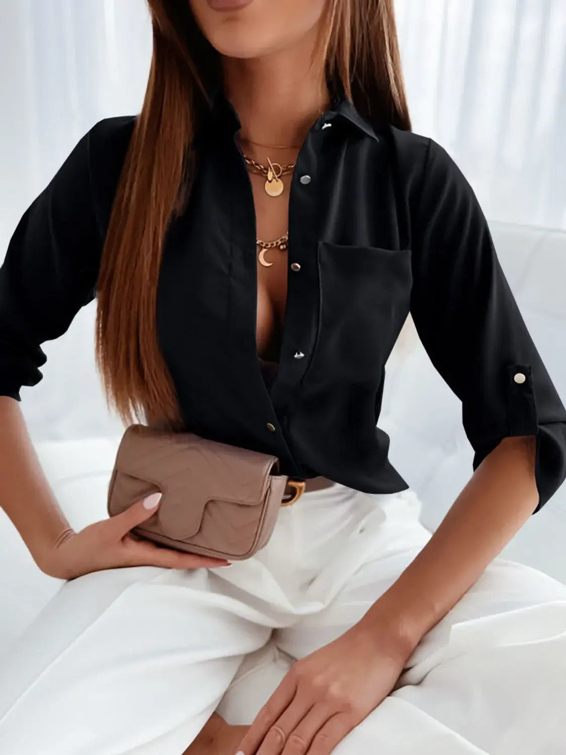 Button Down Roll-Tab Sleeve Shirt