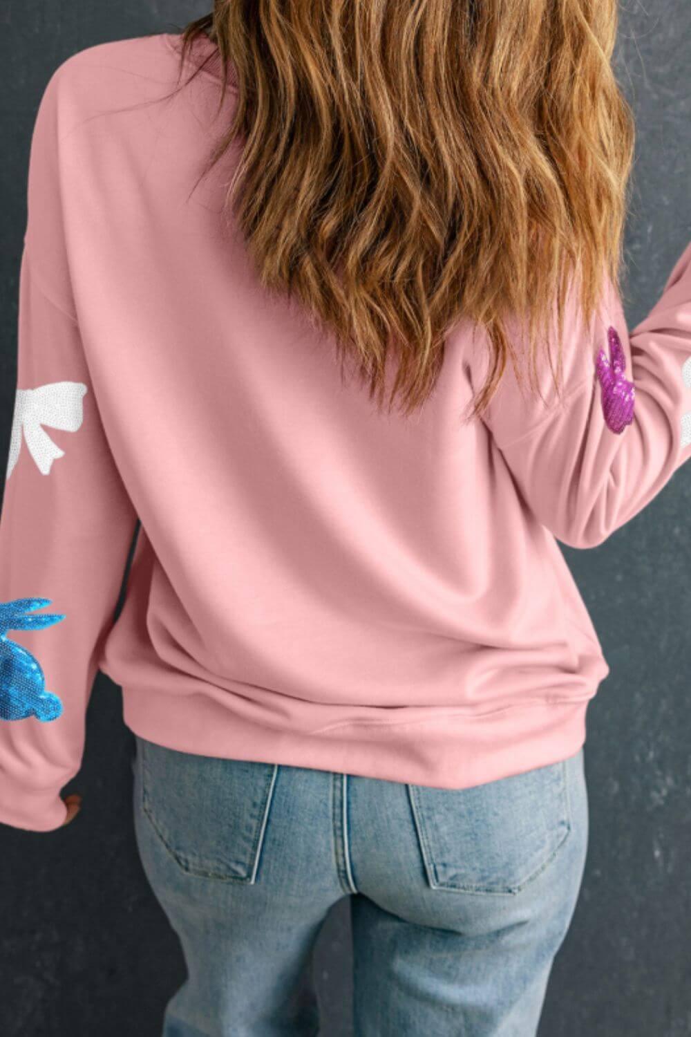 Easter Bunny Bow Knot Sequined Sweatshirt - Clothes For Her Online Store