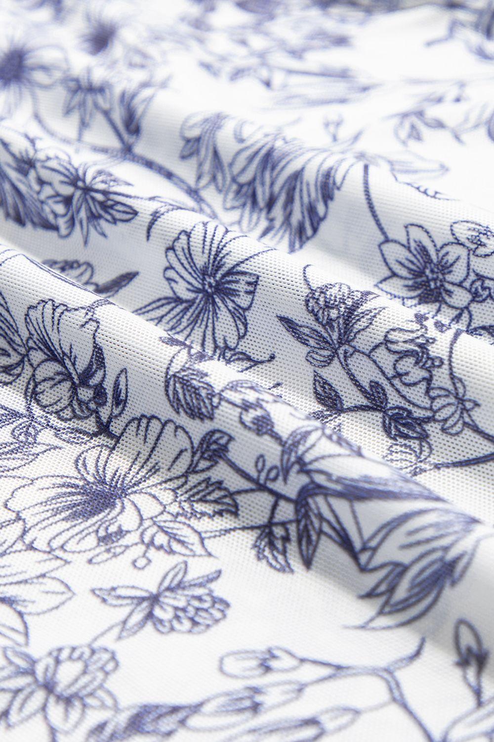 Printed Mock Neck Long Sleeve Blouse - Clothes For Her Online Store