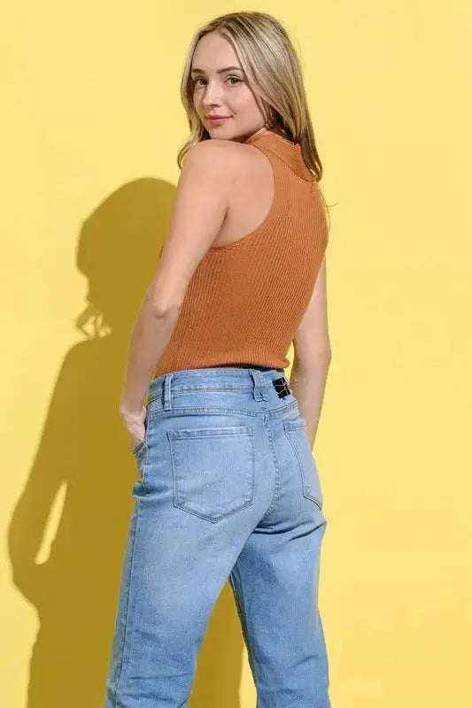 And The Why Basic Rib Cross Halter Neck Tank Top - Clothes For Her Online Store