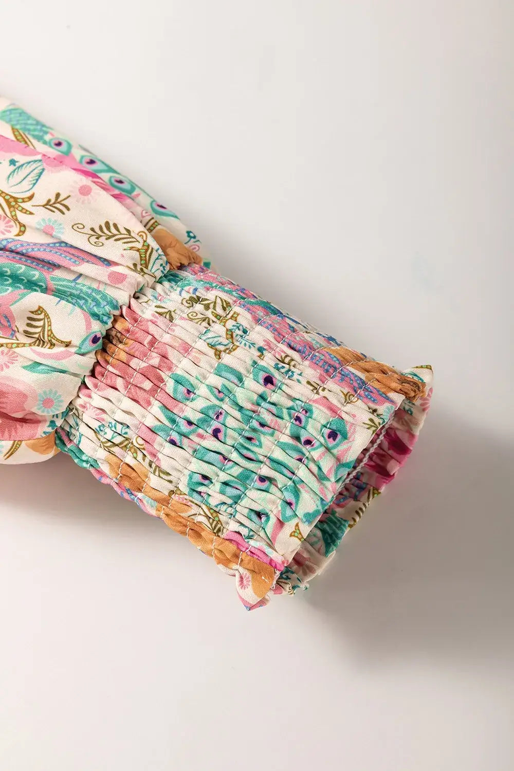 Printed Notched Lantern Sleeve Dress