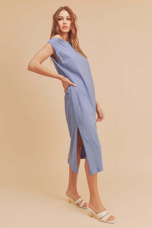 Aemi + Co Side Slit Round Neck Sleeveless Midi Dress - Clothes For Her Online Store