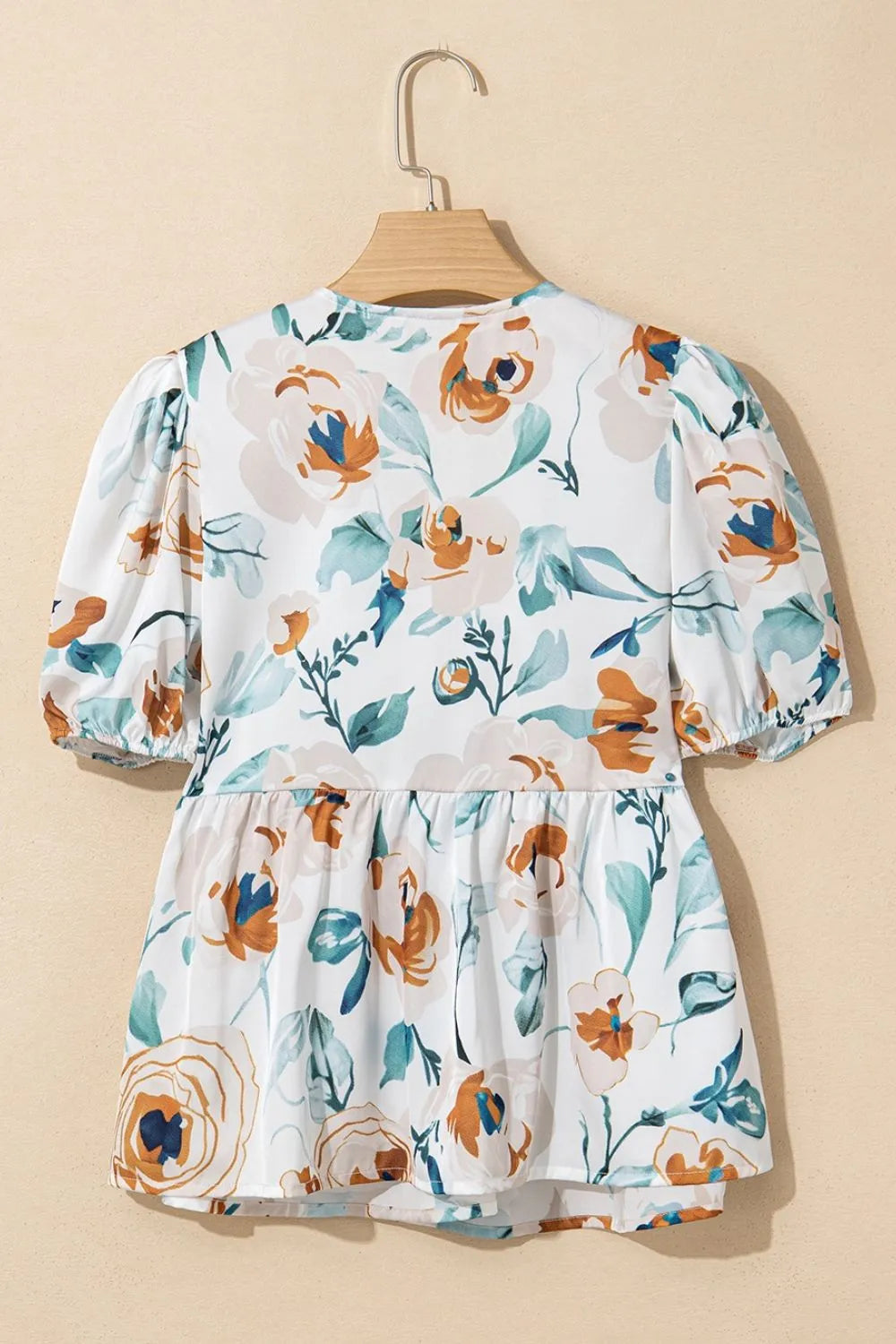 Floral Print Puff Sleeve V Neck Babydoll Blouse