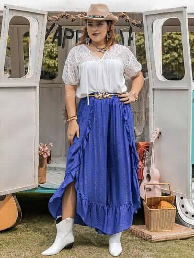 Plus Size Tie Neck Short Sleeve Blouse - Clothes For Her Online Store